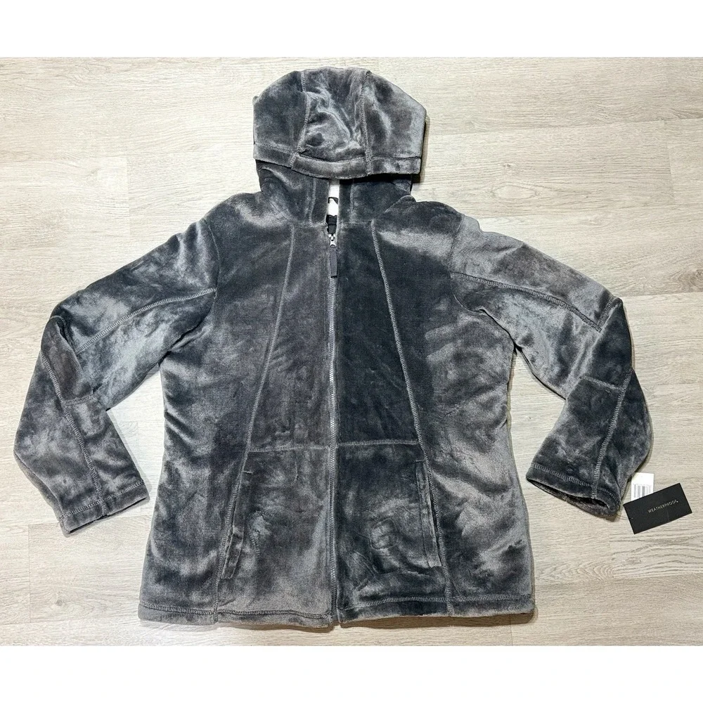 Weatherproof Cozy Sherpa Hoodie Women 1X Full Zip Gray Charcoal F9535W NWT - Picture 2 of 12